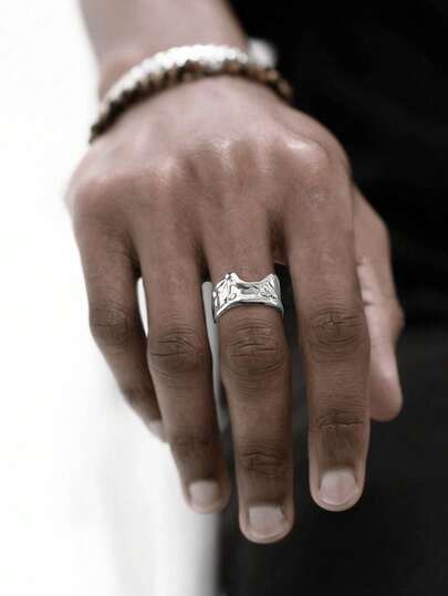 Stainless Steel Asymmetrical Vintage Open Ring For Men, Suitable For Daily Wear