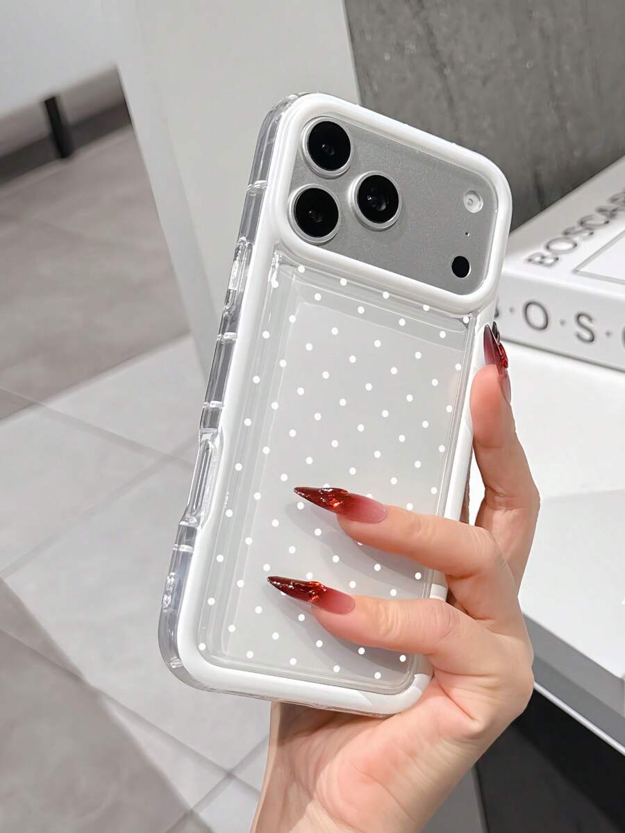 时尚白色迷你波点撞色防震可爱手机壳，简约透明设计，日常使用完美之选，兼容 16/16 Pro/16 Plus、15/15 Plus/15 Pro/15 Pro Max、17/17 Pro/17 Pro Max、12/13 Mini、Apple 13/13 Pro Max、11/11 Pro Max、12 Pro Max，是送给朋友、同学、爱人或自用的精致礼物。 - 白色 - 查看 1