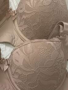 Set Of 2 Lace Bras With Padded Cups, Adjustable Straps, Reinforced Underwire, Polyamide Bras For Comfort And Support - 2 Beige - View 3