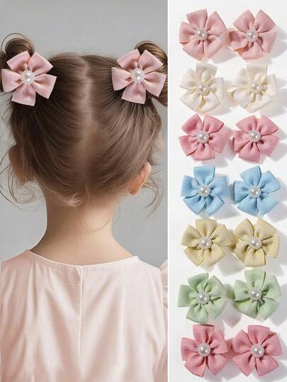 10pcs/Set Colorful Pearl Flower Fabric Floral Hair Clips, Cute & Sweet Hair Accessories For Girls, Suitable For Daily Use