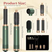 ATOPSKINS 2026升级版五合一热风吹风机及专业沙龙级造型工具 | 5个可拆卸互换刀头 + 3种精准温度设置 | 自动卷发及多种造型（卷发/波浪/直发/柔顺/蓬松/内卷/外卷） - 綠色 - 查看 11