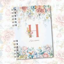 A5 Floral Pink And Blue Notebook Personalized With Initial Of The Alphabet - H - View 1