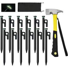Paquete de 12 estacas para tienda de campaña con martillo, estacas para tienda de campaña de 8 pulgadas + martillo de camping de 10 pulgadas + bolsa de almacenamiento, estacas de acero forjado para - 8 estacas y martillo para tienda de campaña de 8 pulgadas - Ver 7