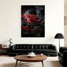 con marco1 Póster de Lienzo Vertical Moderno y Abstracto de Rosa Roja - Pintura de Rosas Rojas , Ideal para Sala, Dormitorio, Pasillo - Decoración Minimalista y Elegante, Cuadro Decorativo - Enmarcado - Ver 3