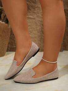 2026夏季新款宽楦纯色尖头平底套脚鞋，软底芭蕾舞鞋，优雅日常通勤办公鞋，加大码母亲节礼物，粉色 - 米粉紅色 - 查看 7