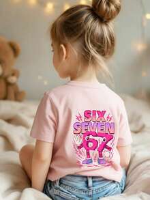 女孩夏季卡通标语图案T恤 - 粉色 - 查看 1