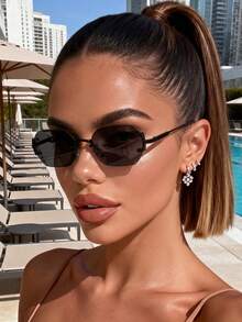 一副复古多边形金属框时尚男女通用眼镜，适合日常通勤、海滩、街头摄影，风格独特 - 黑色 - 查看 5