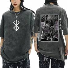 Anime  Guts Vintage Washed T Shirt Manga Gatsu Griffith Zodd T-Shirts Men Women Clothing Cotton Casual Oversized T-Shirt - 黑色 - 查看 8