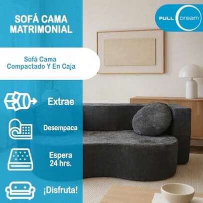 Sofá Cama Matrimonial DreamSoft con Cojines Decorativos En Color Gris