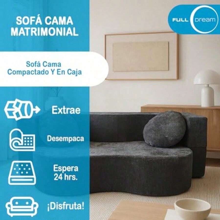 Sofá Cama Matrimonial DreamSoft con Cojines Decorativos En Color Gris - Gris Claro - Ver 1