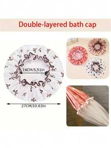 2pcs/4pcs Bow Shower Cap, Double Layer Shower Cap, (Pink + Gold + White + Brown) 4pcs Set, Bow Print Reusable Ladies Shower Cap, Suitable For Home & Travel, 10.63 Inches - Multicolor - View 3
