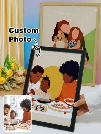 Custom Cartoon Photo Frame Gift, Personalized Family Portrait From Photo, Modern Home Decor Keepsake, Meaningful Customized Wall Or Table Display, Fully Customizable Illustration Frame For Birthday, Housewarming, Anniversary Gifts, Mother'S Day, Kids