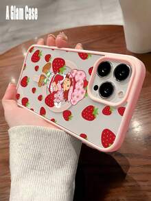 Magnetic Sweet Retro Strawberry Doll Pink Cute Phone Case  Forros Para It Is Compatible With Galaxy Models Including Compatible For Galaxy S25ultra, S24, 24 Ultra S23, S22, S21 PLUS, FE And Ultra,Galaxy A33 Compatible With For Iphone17 Pro Max, 16e, 15, 14 And 13. It Makes A Perfect Gift For Birthdays, Holidays, New Year And Valentine's Day.Valentines Day Good Valentines Gifts - 粉色 - 查看 2