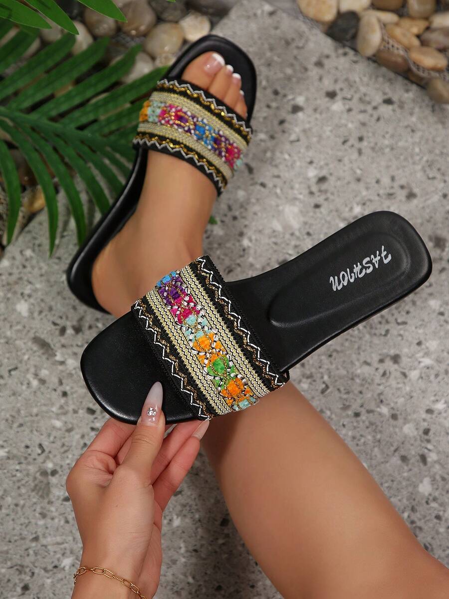 女士黑色绑带拖鞋，舒适家居拖鞋，适合夏季居家穿着，新款金色女士拖鞋，女士平底凉鞋，舒适拖鞋，时尚简约设计