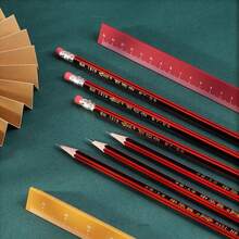 6pcs HB Wooden Pencils With Erasers, Red/Yellow Hexagon Wooden Pencils With Sharpeners, Stationery Supplies For Drawing, Sketching, Learning Rewards - Multicolor - View 3