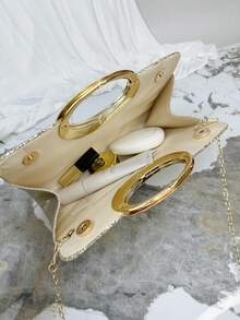 Women's Sequin Evening Clutch Bag, Sparkling Sequin Decor Square Handbag With Round Handle, Glamorous Shiny Tote Bag, Ideal For Pairing With Evening Gowns, Dresses, Cocktail Dresses For Formal Events, Parties, Weddings, Galas, An Excellent Holiday Gift For Women - Gold - View 12