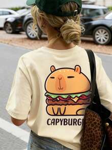 Tween Girls Students Casual Printed Round Neck Short Sleeve T-Shirt, Summer Top - Apricot - View 8