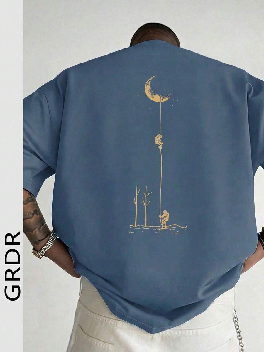 GRDR 男士时尚印花宽松短袖T恤 | 精致设计 | 夏季必备 | 易于搭配，展现您的风格 - 霧霾藍 - 查看 1