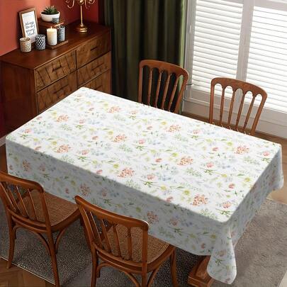 1 Pc Spring Summer Floral Tablecloth Pink Tulips Blue Butterflies Hummingbirds Daisies Farmhouse Holiday Party Home Restaurant Decor Tablecloth
