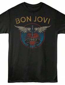 Bon Jovi Est 1983 Black T-Shirt-Unisex Relaxed-Fit Cotton Blend New Arrival Casual Crew Neck Long-Sleeve T-Shirt - Black 3 - 查看 1