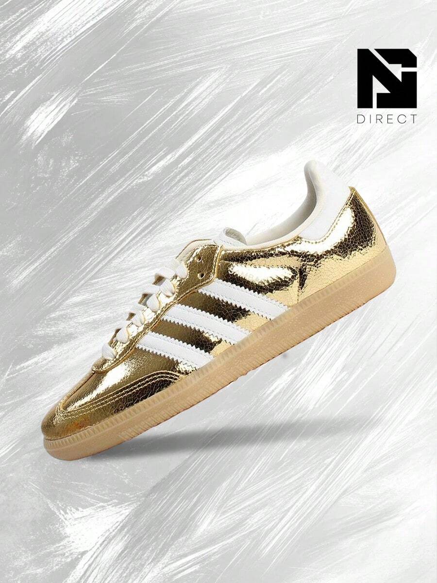 Adidas Samba OG Gold Metallic Cracked Leather (Women's)- Women's Lifestyle Sneakers – Shoes For Woman-Vintage-Spring & Summer-Inspired Running Shoes, Shock-Absorbing Comfort, Gym To Streetwear Casual Wear-Easter Gift–KI5719 - Gold Metallic/White/Core White - 查看 1