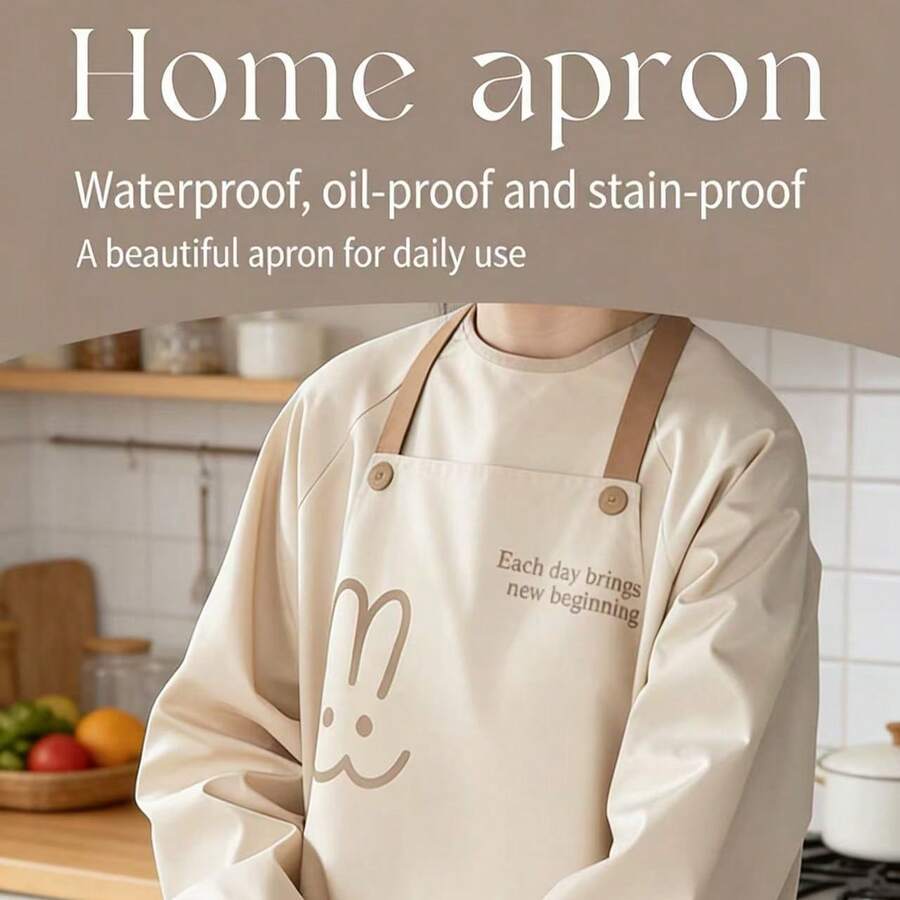 A Full-Coverage Loose Apron With Oilproof And Waterproof Functions, Built-In Towel Pockets, Stain-Resistant And Durable, Suitable For Family Cooking And Baking Activities, Parent-Child Apron Set. - Long-sleeved + H-line Style - View 1