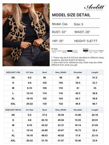 Acelitt Chaleco de piel sintética con estampado de leopardo y contraste de color, chaqueta de forro polar de solapa única para mujer, abrigo de invierno para vacaciones - Albaricoque - Ver 3