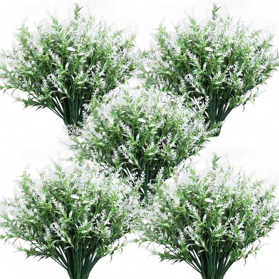 1/6/12pcs Artificial Lavender Flowers, UV-Resistant Plastic Fake Plants Shrubs For Outdoor Garden, Home Porch Decor, Indoor Home Decoration - White - View 1