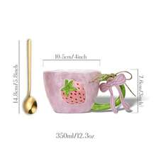 LECHENG HOUSEHOLD Gift Box Set With Cup + Spoon, Cute Strawberry Ceramic Cup, Hand-Painted 3D Strawberry Design, Creative Ceramic Cup Suitable For Latte, Tea, Milk, Coffee Drinks, Decorative Cup, Women's Birthday Gift, Suitable For Office And Home Use - Multicolor - View 2
