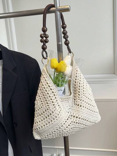 时尚手工草编单肩包，女士款