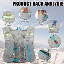 跑步背心，男女通用轻便透气跑步背包，带500ml软水壶，骆驼牌水袋背包，带手机袋和水壶袋 - 背包+500ML水杯 - 查看 3