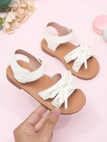 1 Pair Summer Party & Wedding Cute Big Bow Hook And Loop Princess Style Lace Flat Sandals For Toddler Girls - White - View 6