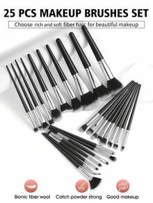 47件套化妆工具套装，包括：25支化妆刷套装+1个收纳袋+3个化妆海绵+3个迷你化妆海绵+3个三角粉扑+3个迷你气垫粉扑+2个发圈+2个手碗挂绳+1个化妆刷清洁工具+3个圆形粉扑+1个睫毛夹 - 黑色 - 查看 2