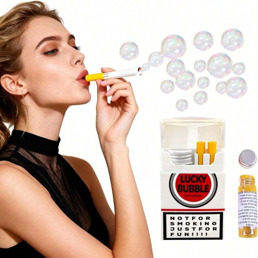 Que thổi bong bóng hình thuốc lá giả sống động như thật - Đồ chơi cầm tay bằng kim loại, thích hợp để giải tỏa căng thẳng hàng ngày, chơi khăm và tạo không khí tiệc tùng, phù hợp cho đám cưới, sinh nhật, chụp ảnh và trang trí trang phục (Không bao gồm dung dịch tạo bong bóng).