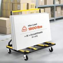 Carro Transportador de Paneles de Yeso, Capacidad de Carga 816,5 kg, con Ruedas Giratorias, Base Extensible, Correa de Amarre y Tiras Antideslizantes para Transporte, 1000 x 830 x 1100 mm - Negro - Ver 9