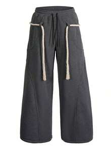 Men's Fashion Pocketed Wide Leg Loose Casual Sweatpants - Dark Grey - View 5