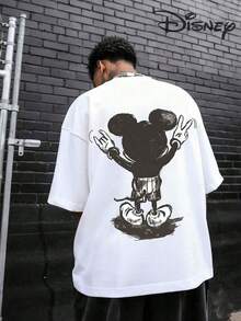 Disneyland Street Life Men's Casual Loose Valentine's Day Love Cartoon Print Short Sleeve T-Shirt ,100% Cotton Material, Men's Summer Shirt,  Pin-Up Aesthetic  Diamond-Encrusted Logo Graphic  T-Shirt, Suitable For Adults' Wear, Casual And Fashionable, Versatile For All Occasions, Urban Style, Suitable For Costume At Carnivals And Valentines Day, And Also A Choice For Daily Casual Wear.Vintage T Shirts,Camisetas Para Hombre,Graphic T Shirts - White - View 2