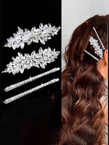 4件套时尚优雅简约女士发夹，派对/生日/婚礼新娘公主发饰，锌合金材质，饰有闪亮水晶字母图案 - 髮夾 - 查看 13