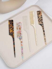 Minimalist Marble Texture Cellulose Acetate Long Handle Pointed Tail Comb, High-End Leopard Print Styling Comb, Anti-Static, Gentle Hair Care, Detangling Brush, Hair Styling Tool, Back To School Gift - Multicolor - View 2