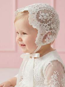 1pc Vintage Palace Style Embroidered Beige Bonnet, 0-3M, 3-10M - 1PC - View 5