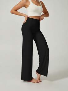 UONNOU 1pc Women's Spring/Summer Loose Fit Wide Leg Pants, Casual Sweatpants, Yoga Pants, Dance Pants, Waist Cinching, Leg Slimming, Elongating, Soft & Comfortable Nylon Fabric, Suitable For Gym, Yoga, Dance, Outdoor, Casual, Commute, Events - Black - View 9