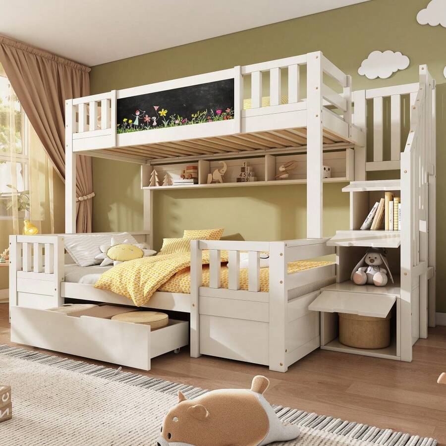 Kids Bed Frames, Headboards & Footboards - White + Wood+Metal - View 1