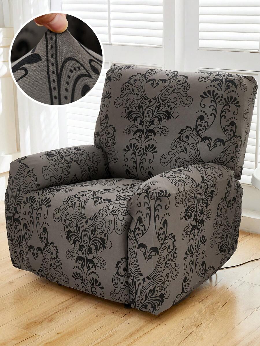 4/6/8 piezas Cubiertas de sillón reclinable/sofá con estampado floral, Fundas elásticas para sillón reclinable, Cubiertas de sofá, Adecuado para decoración de sala de estar y oficina - Gris - Ver 1