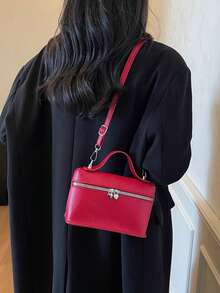 Bolso de hombro de unicolor para mujer, bolsa de cosméticos de moda - Rojo - Ver 2