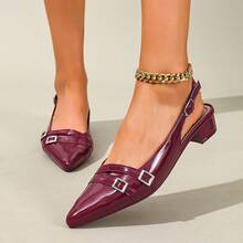 Women's Fashion Versatile Commute Work Buckle High Heels - Red - View 3