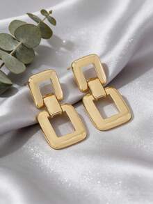 1对简约休闲几何金属耳钉（女士款） - 金黃色 - 查看 5