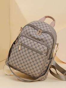 Women's Retro Backpack, New Fashion Versatile PU Plaid Student Shoulder Bag Travel Bag - Khaki - View 4