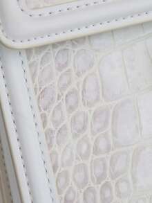 2026新款高品质时尚链条珍珠水钻蝴蝶通勤渐变鳄鱼纹压花小方包，奢华法式小众设计丝带斜挎单肩包 - 米色 - 查看 12