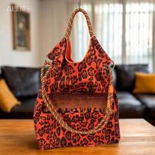 2-Sided Embroidered Tote Bag, Fashion Versatile Large Capacity Shoulder Bag - Burnt Orange - View 3
