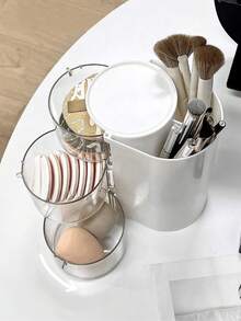 1pc Rotating Multi-Layer Makeup Organizer - Dust-Proof Plastic Material, Rotating Design, Clear Visibility, Organizer For Makeup Brushes, Cosmetics, Sponges, Combs, Hair Clips, Hair Ties, Jewelry, Ideal Gift For Girlfriend, Mother, Sister, Valentine's Day - Multicolor - View 5